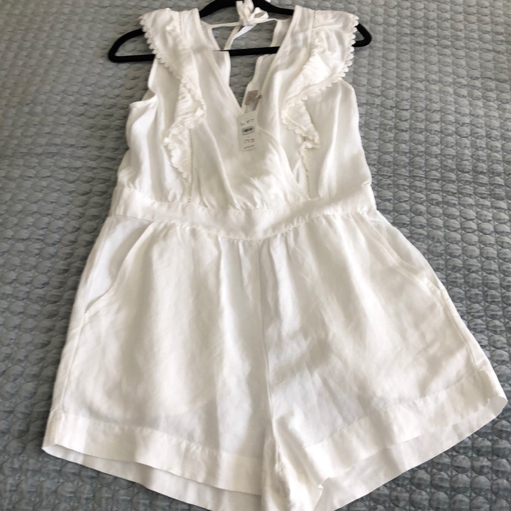 Loft Beach White Linen Romper, S
